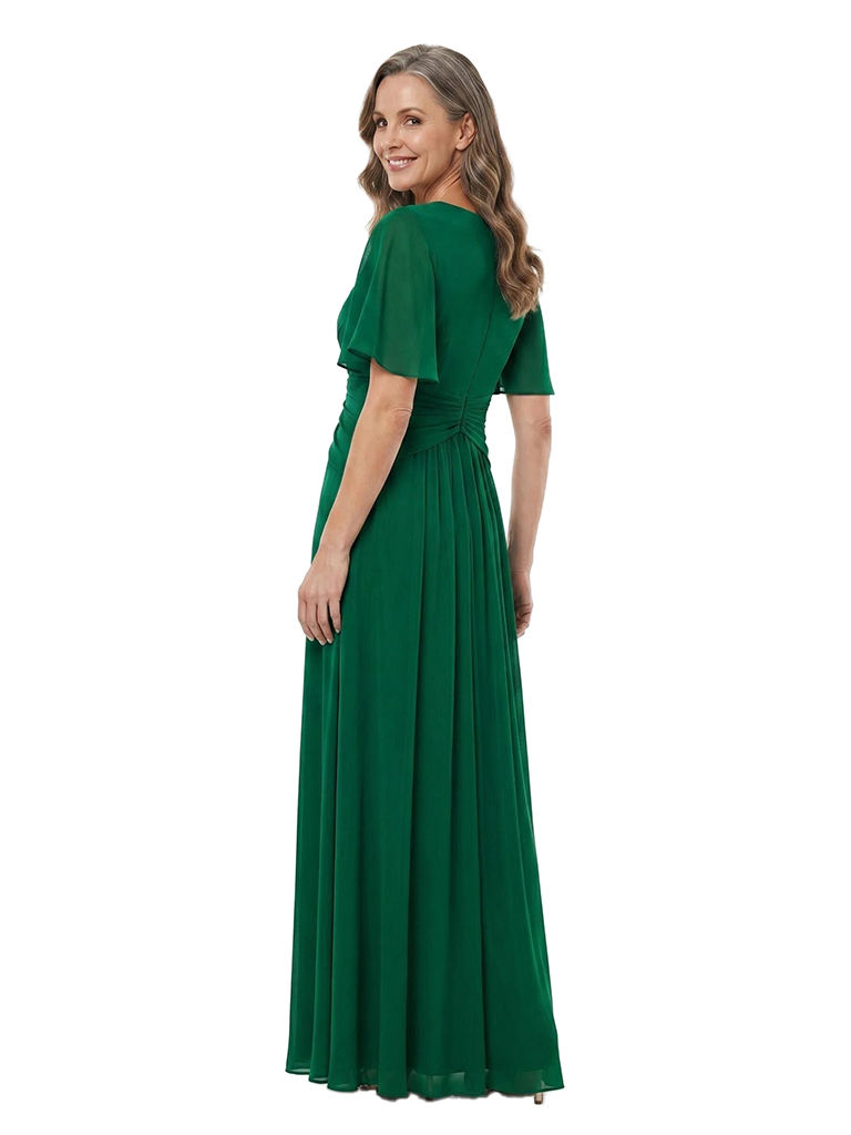 ChicSew V-Neck Flutter Sleeve Chiffon A-Line Floor Length Mother of the Bride Dress