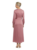 ChicSew Jewel Long Sleeve Satin Tea Length Elegant Mother of the Bride Dress