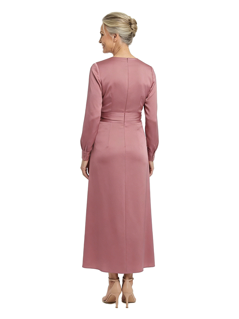 ChicSew Jewel Long Sleeve Satin Tea Length Elegant Mother of the Bride Dress