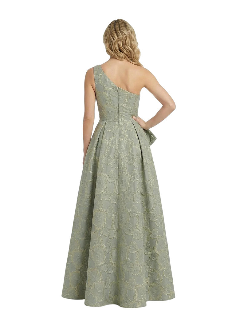 ChicSew Elegant Floral Jacquard One Shoulder Side Slit Bow Knot Long Formal Evening Dresses