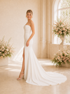 ChicSew Elegant Strapless Crepe Mermaid Side Slit Ruched Foor-Length Wedding Dress With Train