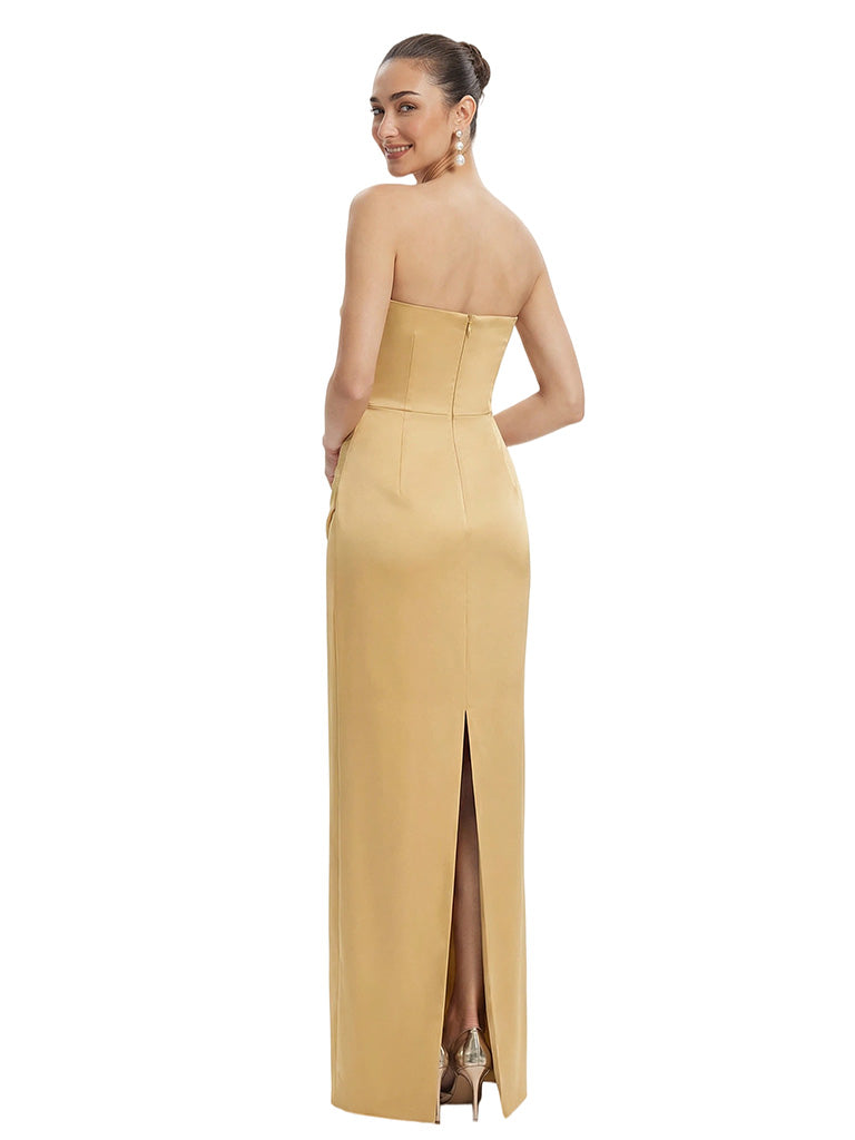 Sexy Strapless Asymmetrical Sheath Satin Mother Of The Bride Dress