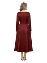 ChicSew Elegant Silky Satin A-Line Mother Of The Bride Dresses With Pockets Long Sleeves Ankle-Length Gown