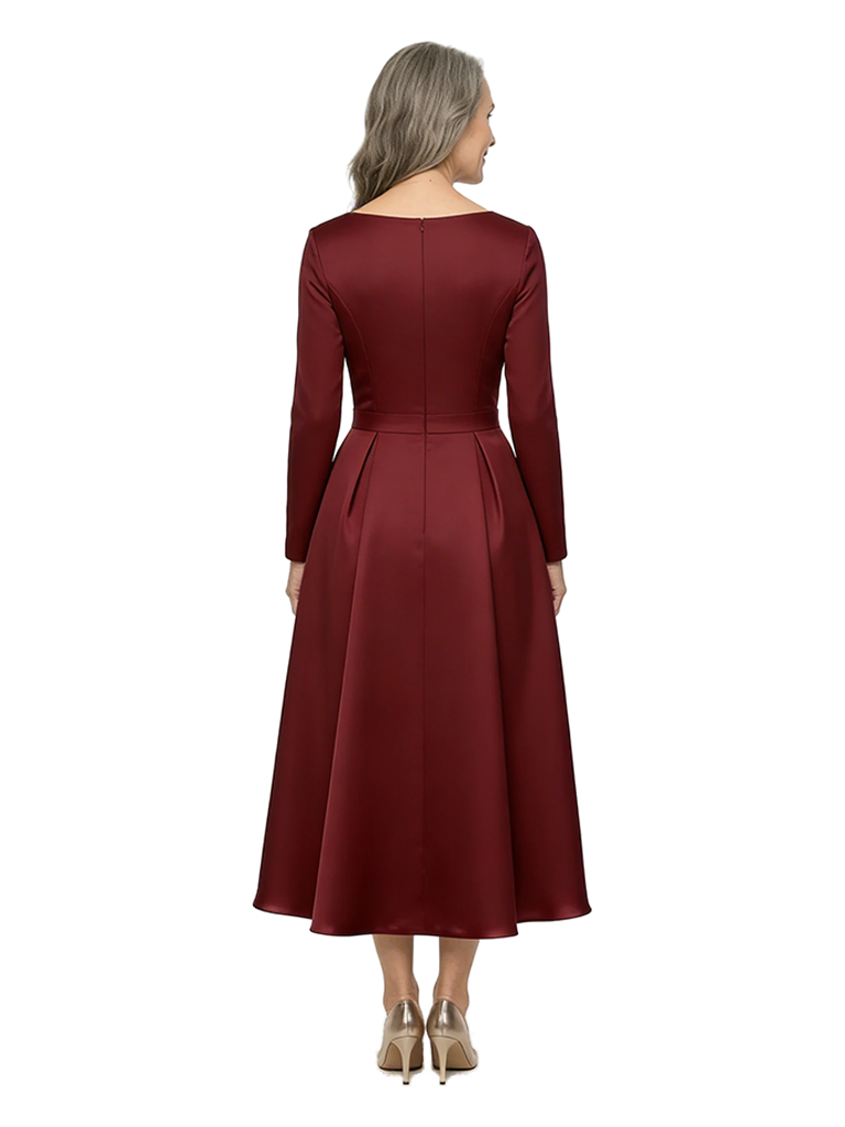 ChicSew Elegant Silky Satin A-Line Mother Of The Bride Dresses With Pockets Long Sleeves Ankle-Length Gown