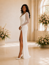 ChicSew Fancy V-Neck Side Slit Long Tulle Mermaid Wedding Dress With Sequin and Beaded