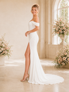 Chicsew Fancy Off Shoulder Boning Side Slit Mermaid Sleeveless Crepe Wedding Dress