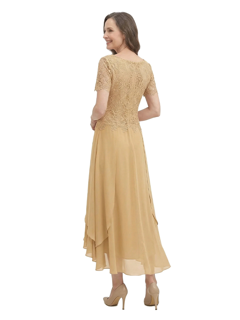 ChicSew Scoop Short Sleeves A-Line Chiffon Lace Appliques Mother Of The Bride Dress