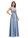 Elegant Halter Soft Satin A-Line Long Bridesmaid Dresses Online