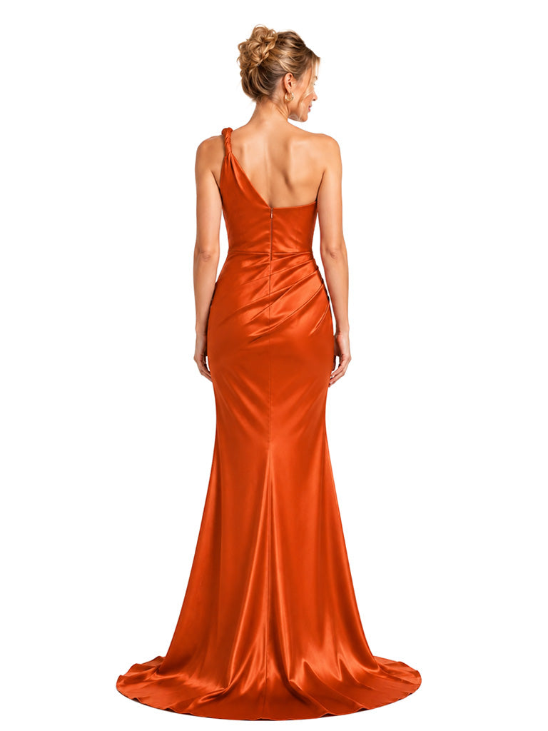 ChicSew One Shoulder Soft Satin Mermaid Long Pretty Floor Length Bridesmaid Dresses