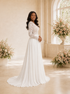 ChicSew Elegant Unique V-Neck Long Sleeves Lace Chiffon A-Line Maxi Wedding Dress