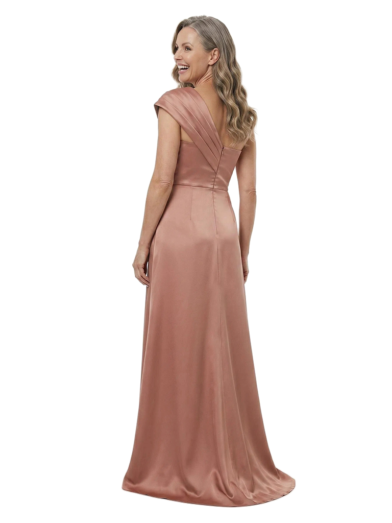 ChicSew One Shoulder Ruched Sheath Mother Of The Groom Dresses Satin Sleeveless Formal Gown