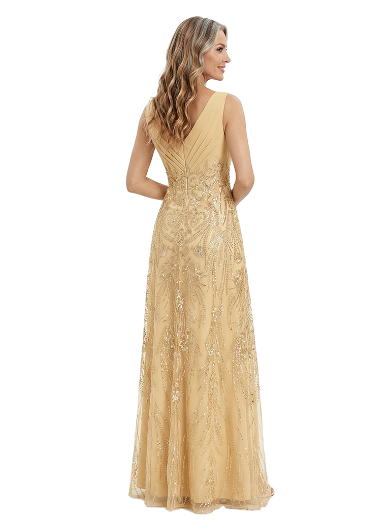 ChicSew Elegant V-Neck Spaghetti Straps A-Line Side Slit Mother Of The Bride Gown Lace Tulle Overlay