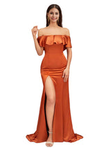Sexy Mermaid Off The Shoulder Side Slit Soft Satin Pretty Long Bridesmaid Dresses