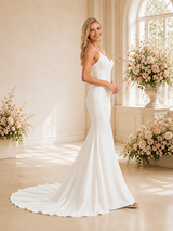 ChicSew Pretty Spaghetti Straps Satin Mermaid Floor-Length Wedding Dress With Open Back
