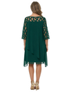 ChicSew Round Neck 3/4 Sleeve Geometric Mesh Overlay Layered Ruffle Knee Length Chiffon Casual Mother Of The Bride Dresses