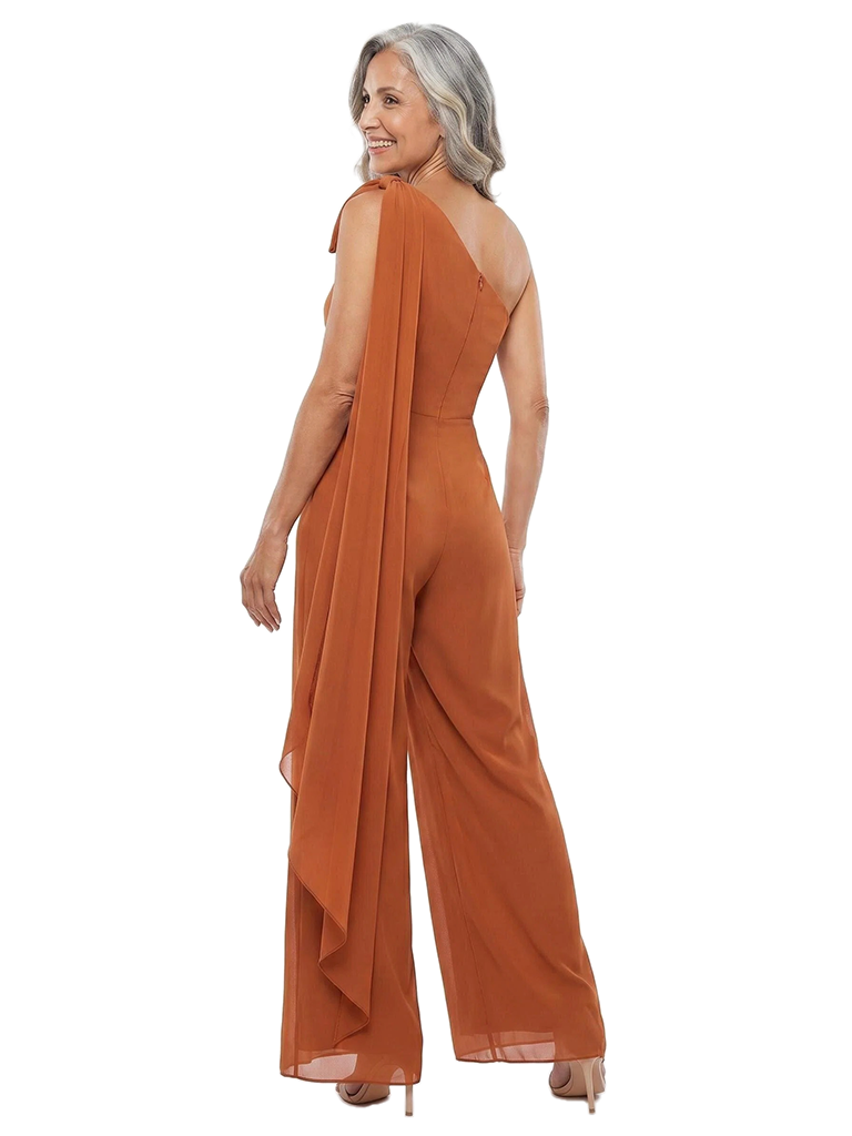 ChicSew One Shoulder Cape Chiffon Jumpsuit For Mother Of The Bride Elegant Wide Leg Outfit