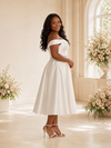 ChicSew Mondern A-Line Off The Shoulder Rhinestone Satin Tea-Length Wedding Dress