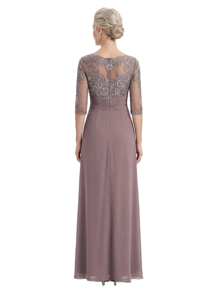 ChicSew Jewel Long Sleeves A-line Chiffon Lace Bodice Mother Of The Bride Dress