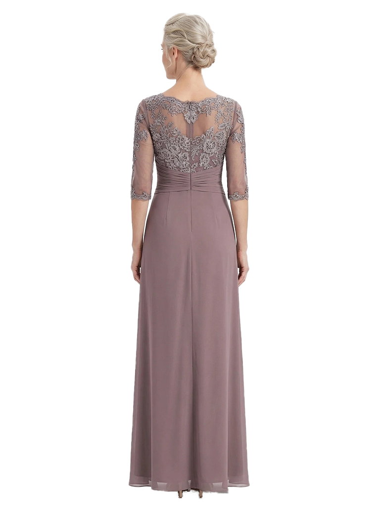ChicSew Jewel Long Sleeves A-line Chiffon Lace Bodice Mother Of The Bride Dress