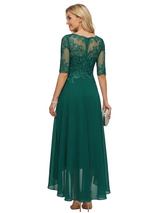 ChicSew Elegant Chiffon Lace Illusion High Low Half Sleeves A-Line Mother Of The Groom Dress