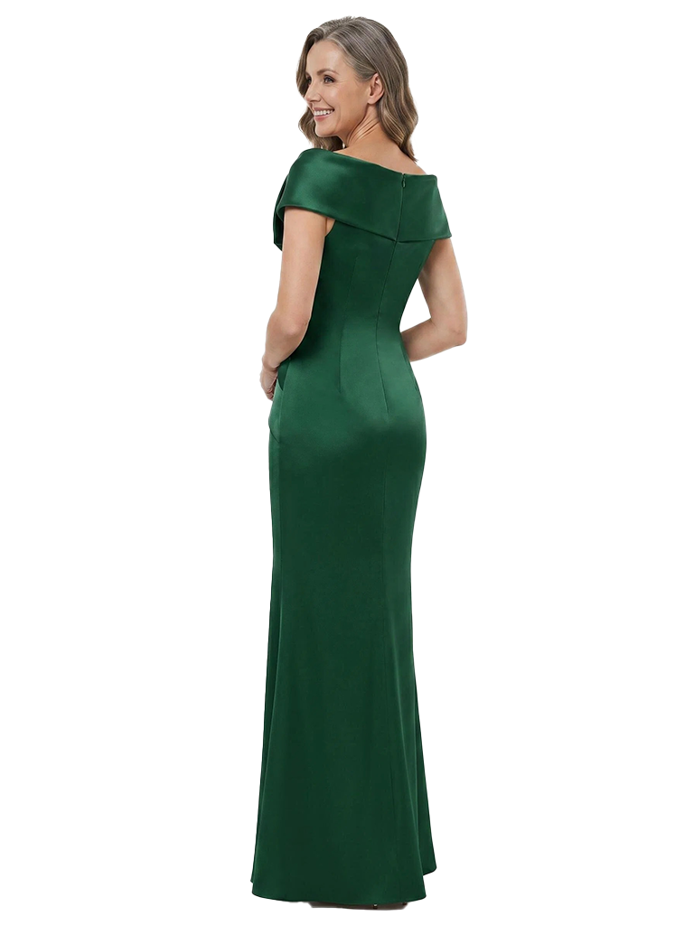 ChicSew Off Shoulder Pleated Side Slit Mermaid Satin Long Mother Of The Bride Dresses Stylish Beautiful