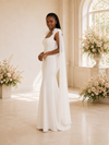 ChicSew Fancy Square Neck Crepe Mermaid Floor-Length Wedding Dress With Tulle Cape Sleeves