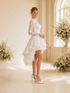 ChicSew Fancy Long Sleeves High Neck A-Line Lace Tulle High-Low Wedding Dresses