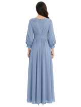 ChicSew Bateau Neck 3/4 Sleeve Lace Applique Pleated Chiffon Ankle Length Mother of the Bride Dress