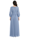 ChicSew Bateau Neck 3/4 Sleeve Lace Applique Pleated Chiffon Ankle Length Mother of the Bride Dress