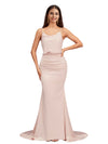 Elegant Spaghetti Straps Mermaid Cowl Neck Backless Soft Satin Long Bridesmaid Dresses