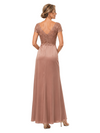 ChicSew V-Neck Lace Appliques Beading Short Sleeve Satin Mermaid Floor Length Mother of the Bride Dress