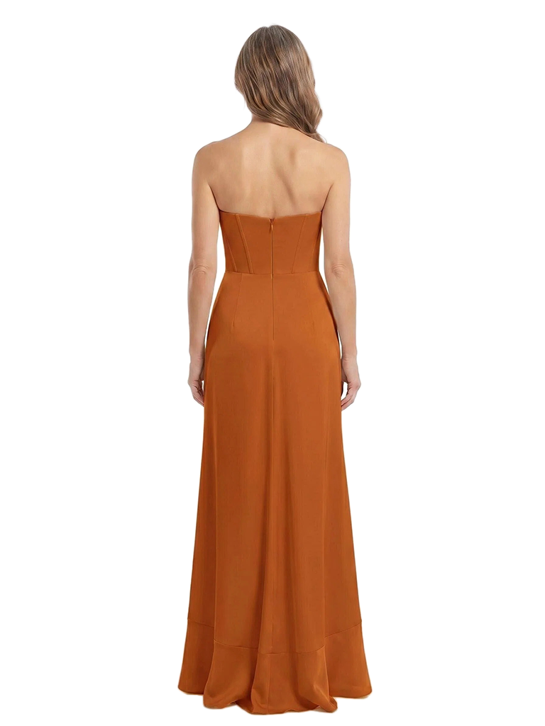 ChicSew Strapless Ruffle Slit Boning Long Satin Mother Of The Bride Dresses