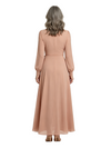 ChicSew Pretty Long Sleeves V-Neck Chiffon A-Line Ruched Mother Of The Bride Gowns Ankle-Length