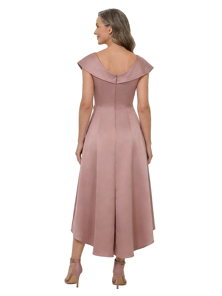 ChicSew Elegant Portrait Neckline Silky Satin Mother Of The Bride Dress High Low A-Line Gown
