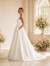 ChicSew Modern Fancy Satin Ruched Sweetheart A-Line Long Wedding Dress With Pocket