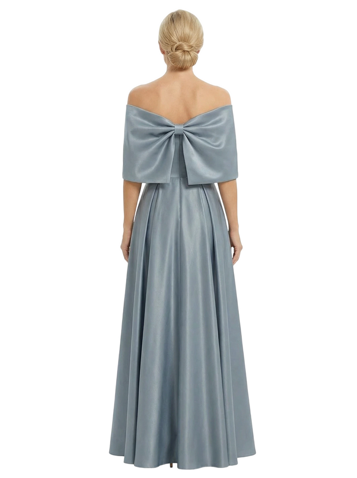 Chicsew Elegant Off Shoulder Bow Knot Floor-Length Satin A-Line Mother Of The Bride Dresses