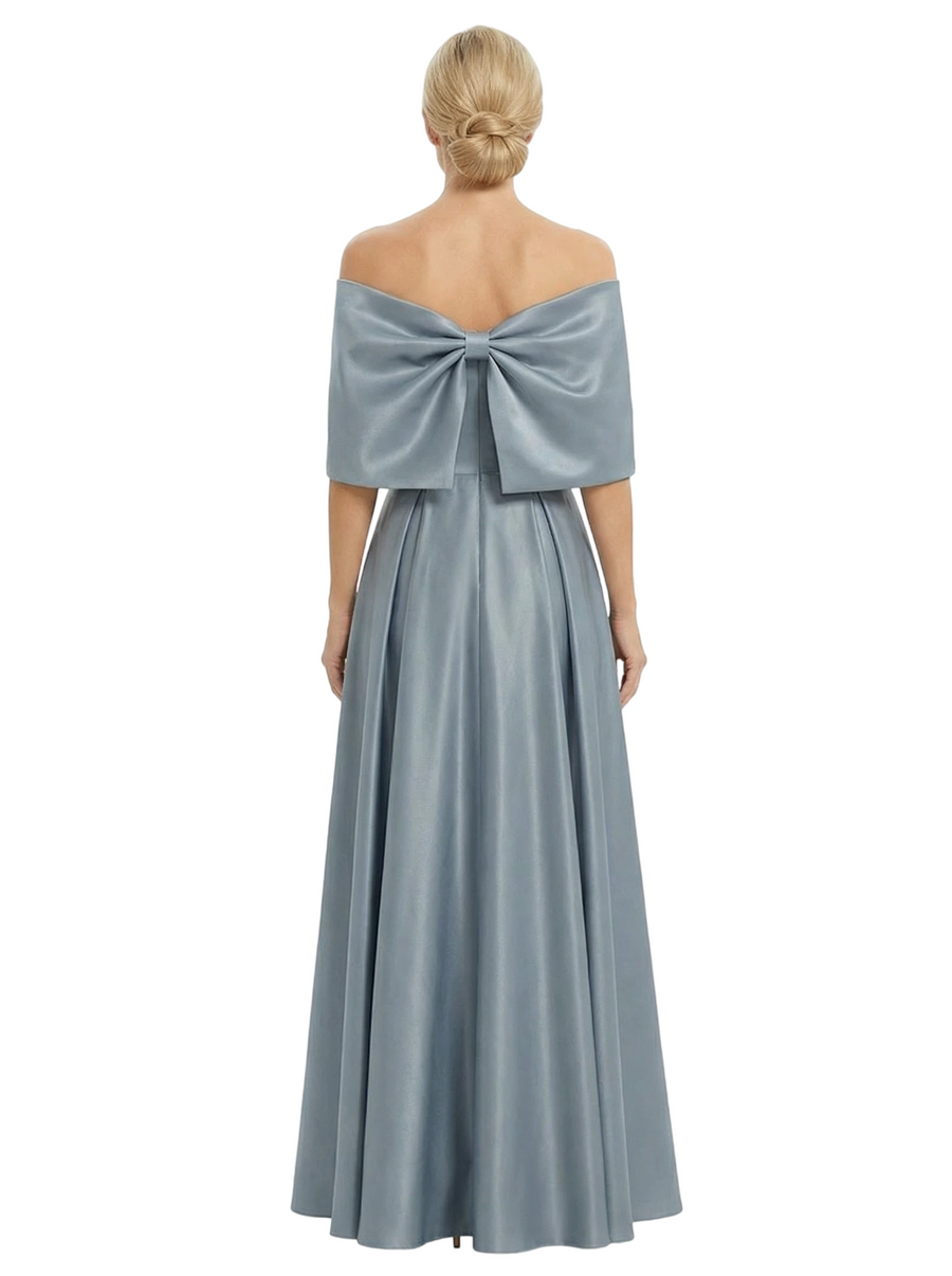 Chicsew Elegant Off Shoulder Bow Knot Floor-Length Satin A-Line Mother Of The Bride Dresses
