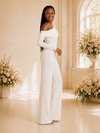ChicSew Modern Asymmetrical Neck Long Sleeves Crepe Floor-Length Wedding Jumpsuit