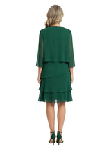 ChicSew Jewel Tiered Chiffon Midi Mother of the Bride Dress With 3/4 Sleeve Jacket