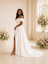 ChicSew Beautiful Off The Shoulder Side Slit A-Line Satin Maxi Long Wedding Dress