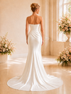 ChicSew Sexy Strapless Ruched Mermaid Sleeveless Satin Long Wedding Dresses With Train