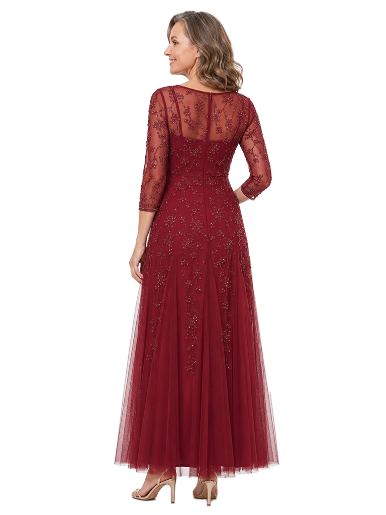 ChicSew Beautiful Sequin Lace Mother Of The Groom Gown 3/4 Sleeve Illusion Neckline