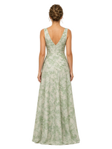 Chicsew Elegant Floral V-Neck Ruched Floor-Length Mother of The Bride Dresses