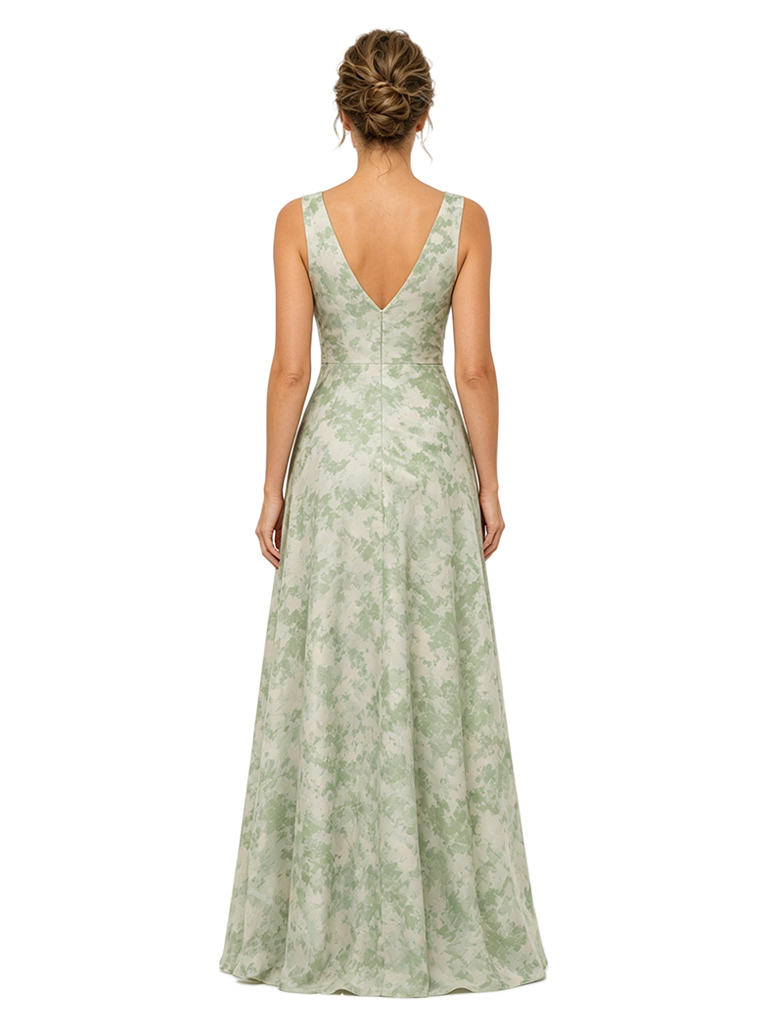 Chicsew Elegant Floral V-Neck Ruched Floor-Length Mother of The Bride Dresses