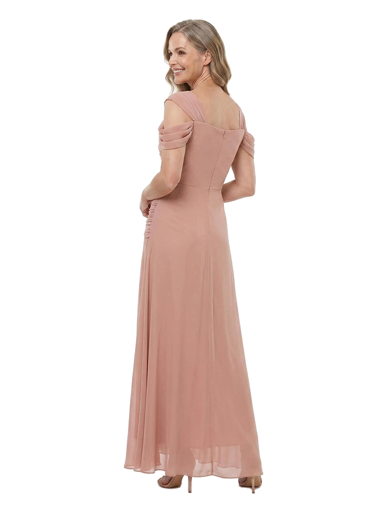 ChicSew Cold Shoulder Square Neck Ruched Chiffon Mother of the Bride Dress
