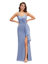 Sexy V-Neck Spaghetti Straps Soft Satin Mermaid Ruched Long Bridesmaid Dresses Online