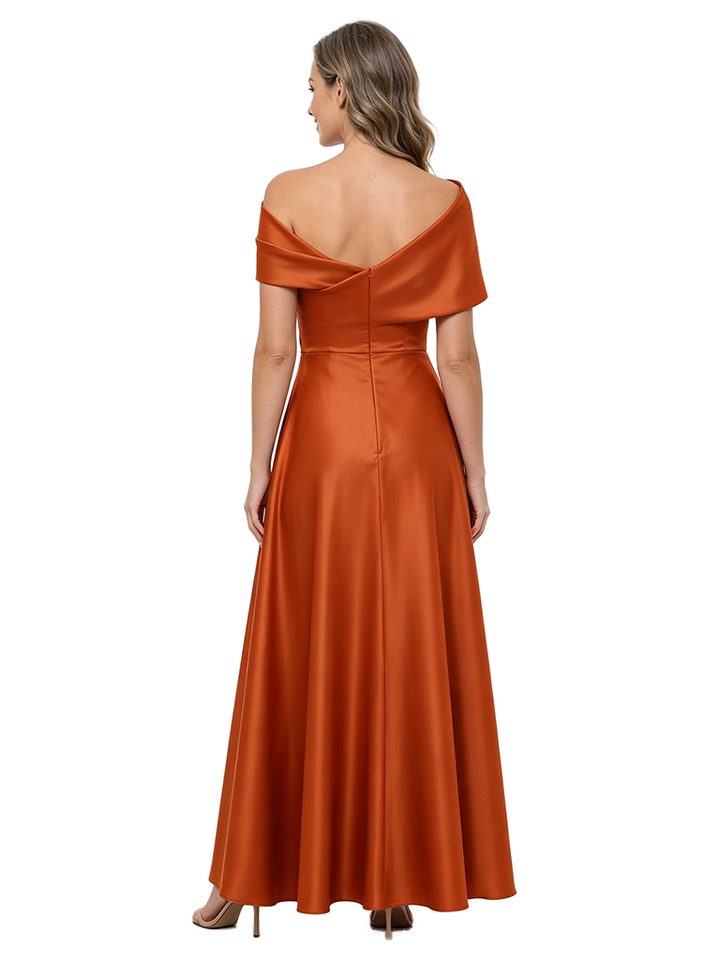 ChicSew Cape Sleeves Straight Across Satin Floor-Length A-Line Mother of the Bride Dress