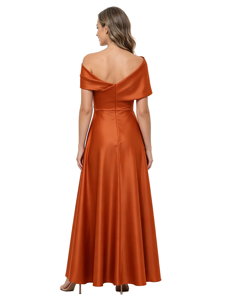 ChicSew Cape Sleeves Straight Across Satin Floor-Length A-Line Mother of the Bride Dress