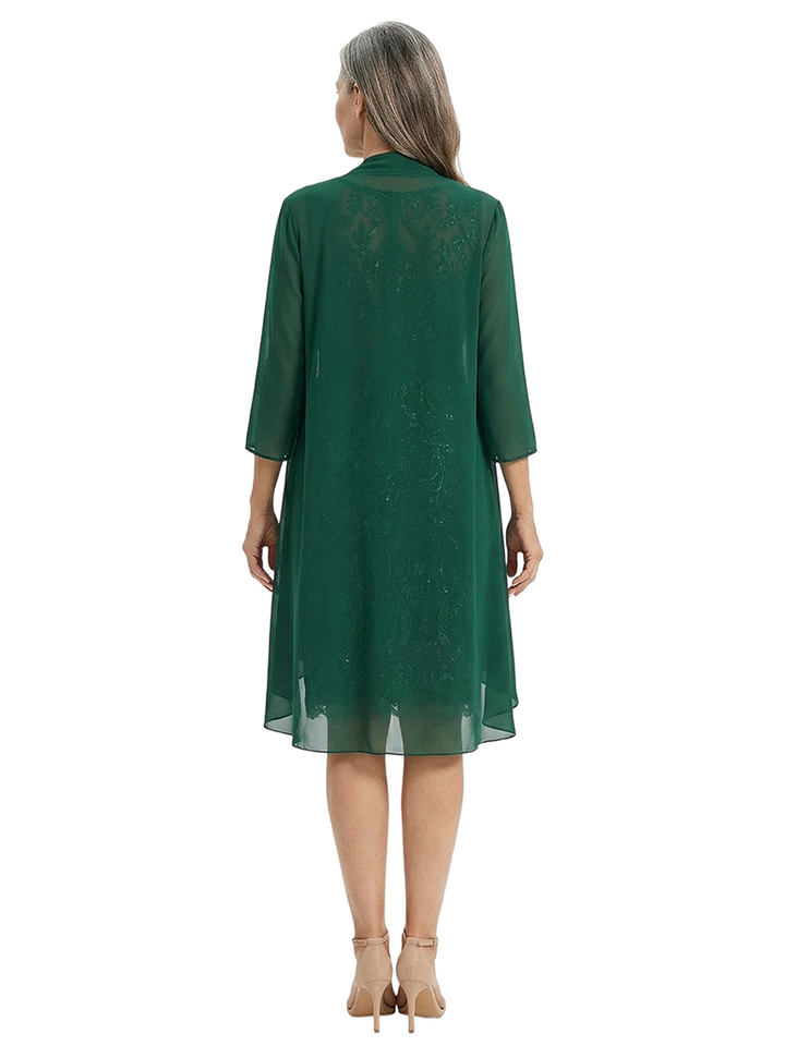 ChicSew Round Neck Lace Short Mother of The Bride Dress and Jacket Formal Wedding Attire