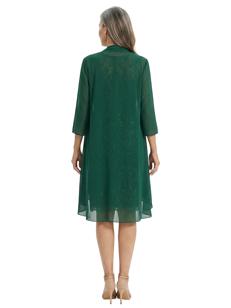 ChicSew Round Neck Lace Short Mother of The Bride Dress and Jacket Formal Wedding Attire